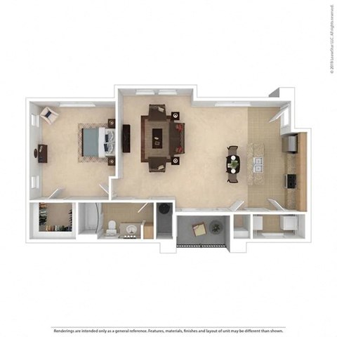Floor plan for 1 bed, 1 bath, 946 sqft